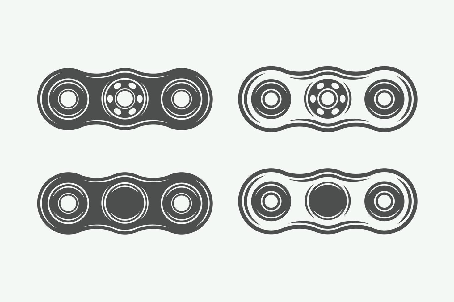 Set of vintage fidget spinners logos, emblems, badges and motivational posters. Monochrome Graphic Art. Vector Illustration.