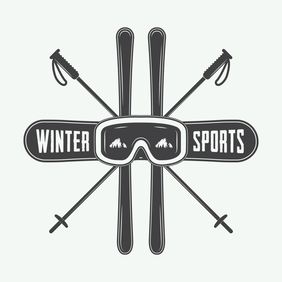 logotipo de deportes de invierno vintage, placa, emblema y elementos de diseño. ilustración vectorial vector