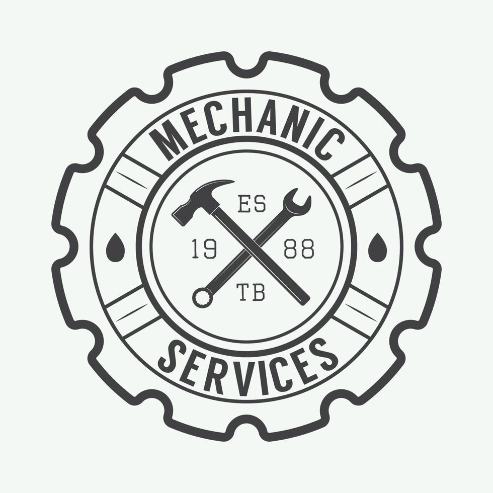 Vintage mechanic label, emblem and logo. Vector illustration