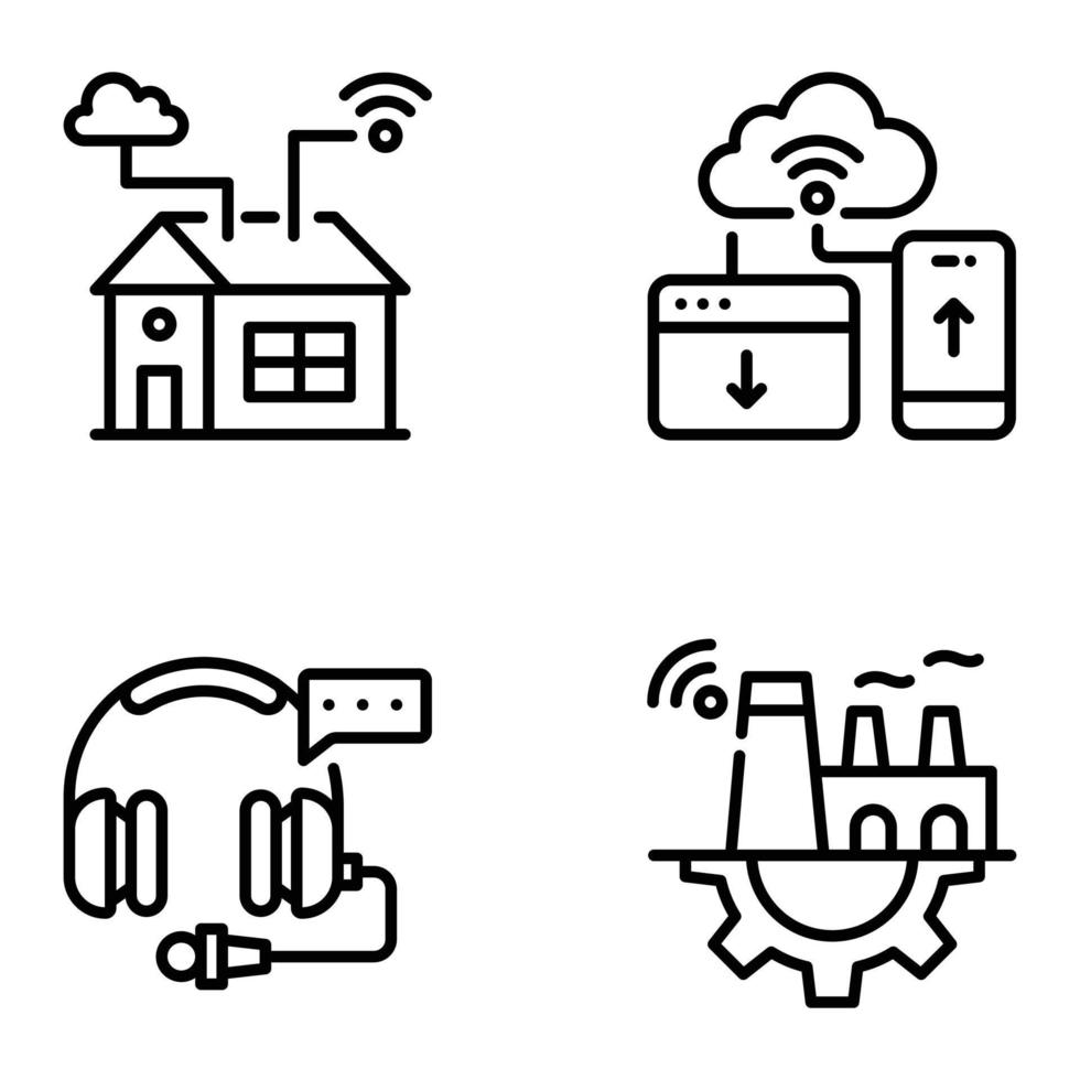 Set of Wireless Technology Outline Icons vector