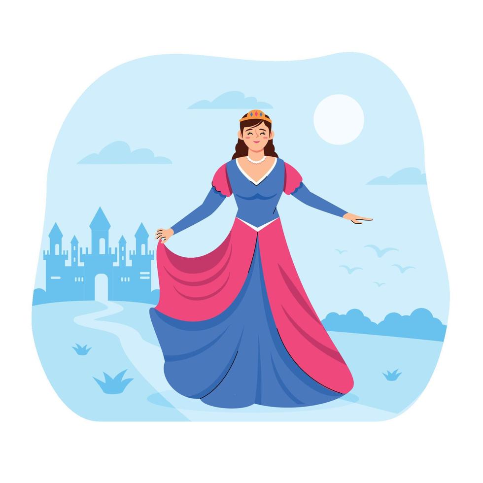 Princess Character With Her Castle Concept vector