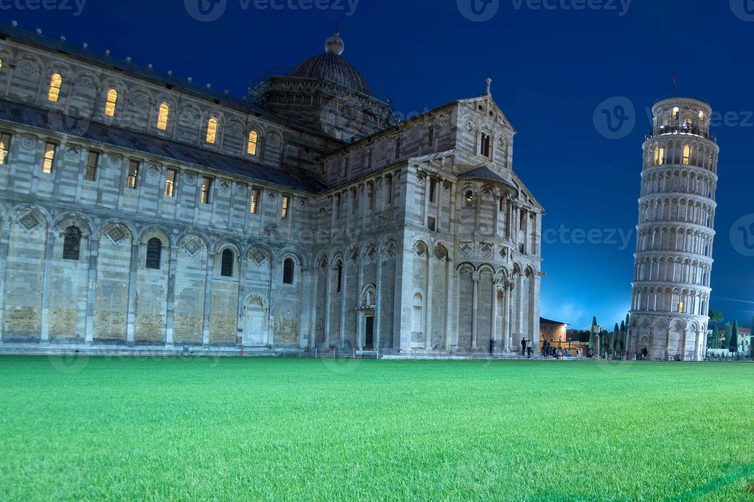 pisa leaning tower and dome night view photo