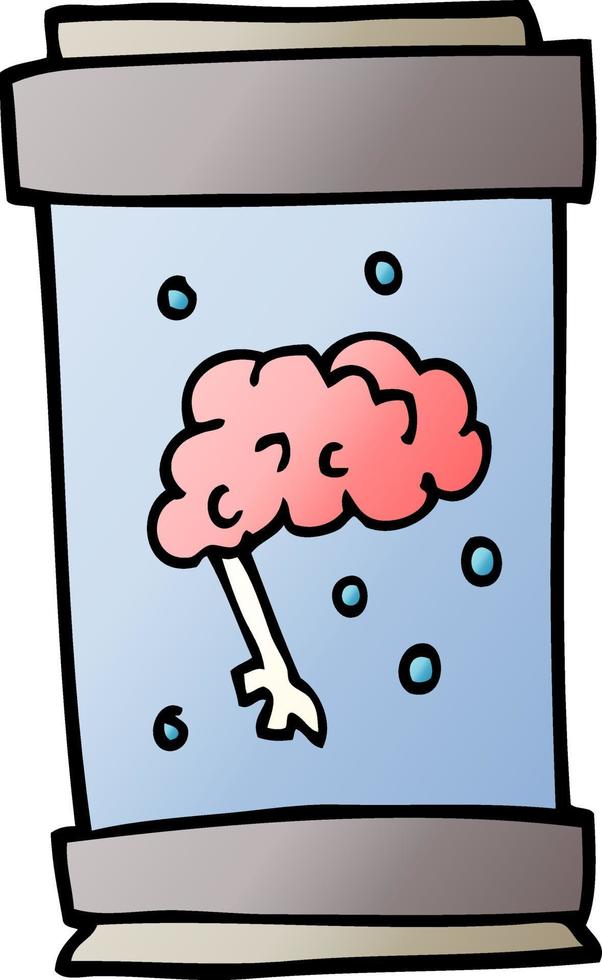 cartoon doodle brain in jar vector