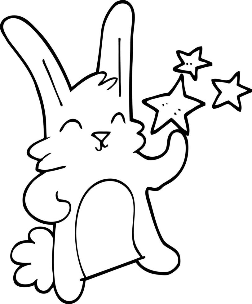 line drawing cartoon happy rabbit vector