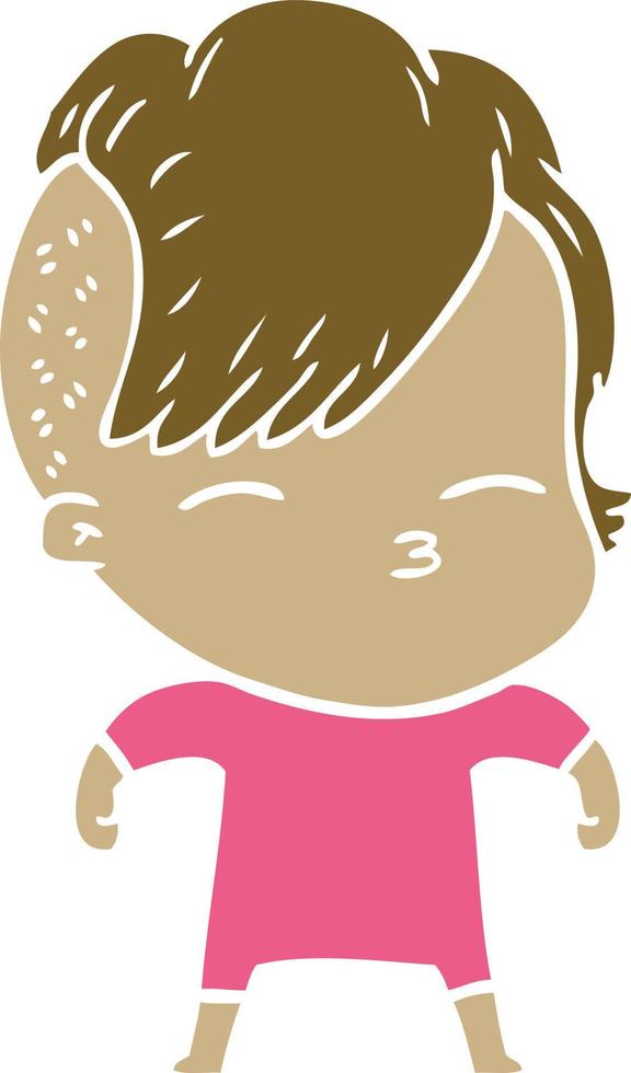 flat color style cartoon squinting girl vector