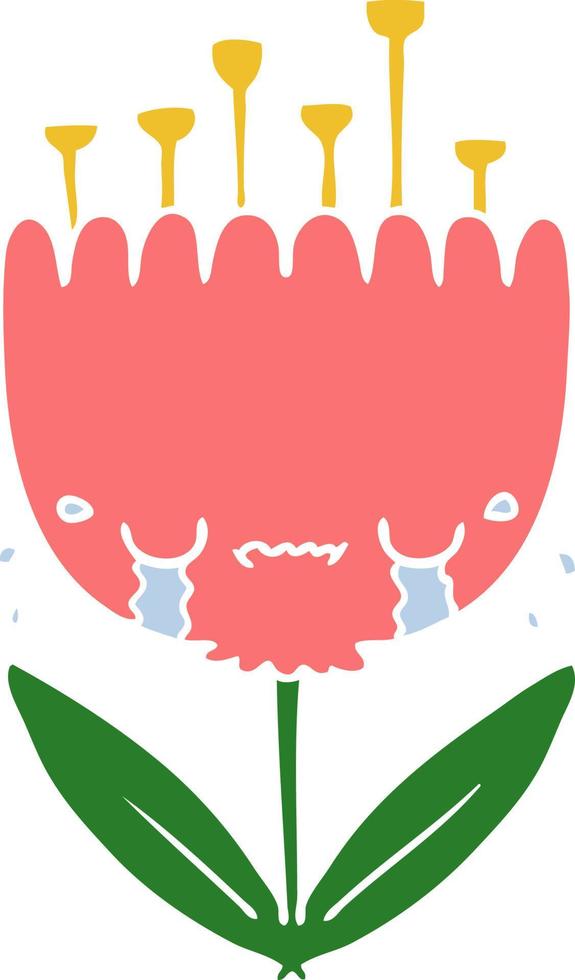 crying flat color style cartoon flower vector