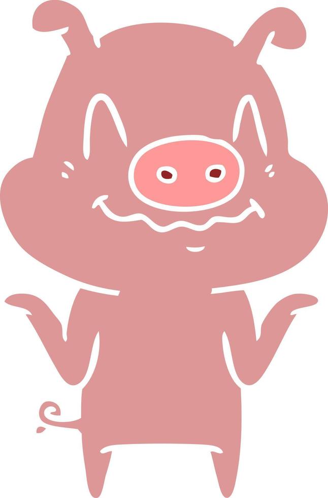 nervous flat color style cartoon pig vector