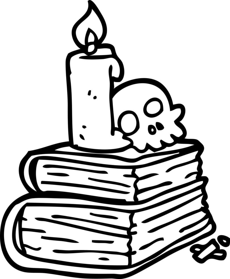 line drawing cartoon spooky old spell books vector