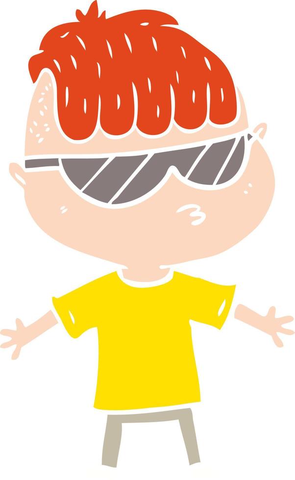 flat color style cartoon boy wearing sunglasses vector