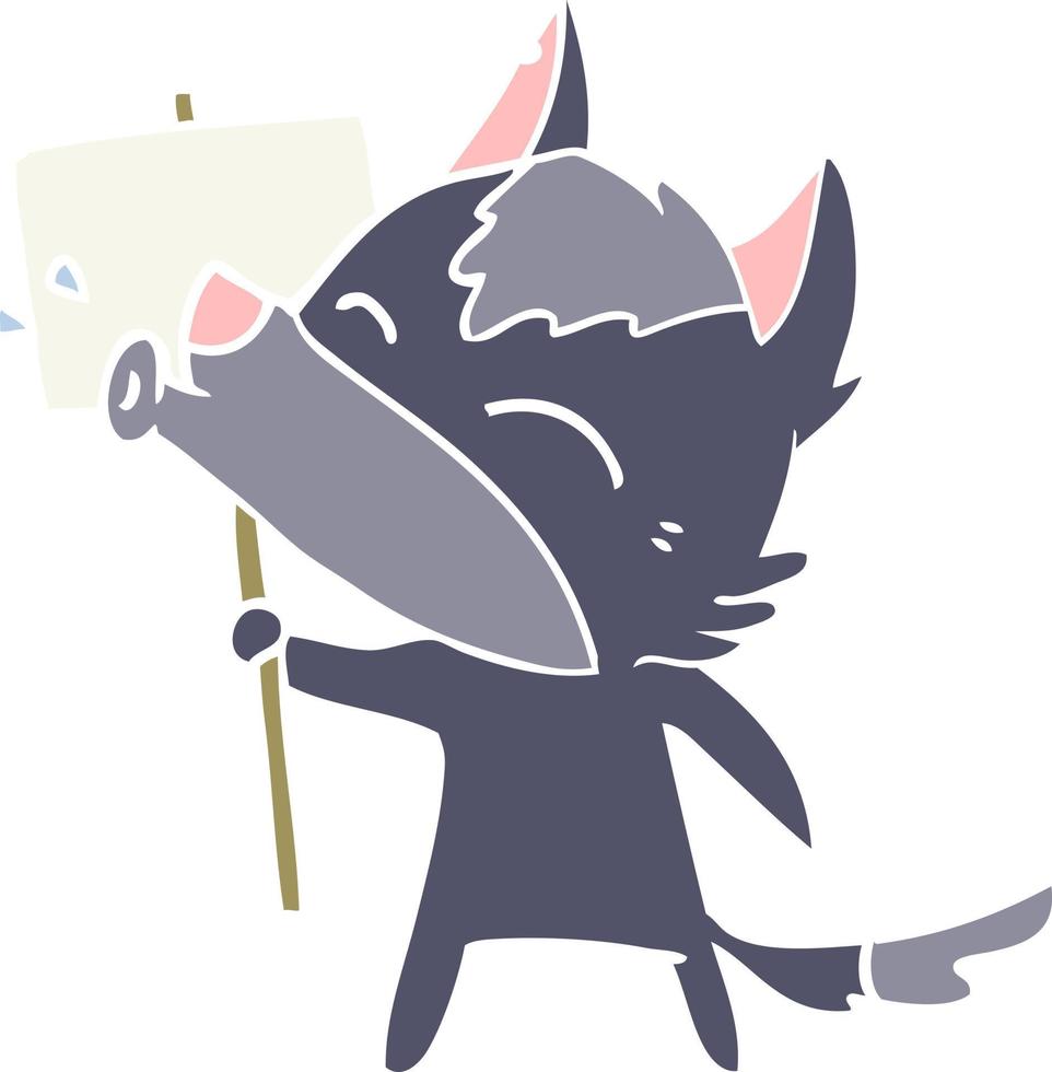howling wolf flat color style cartoon vector