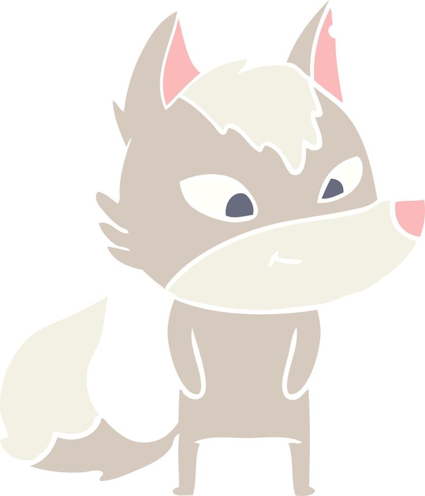 friendly flat color style cartoon wolf vector