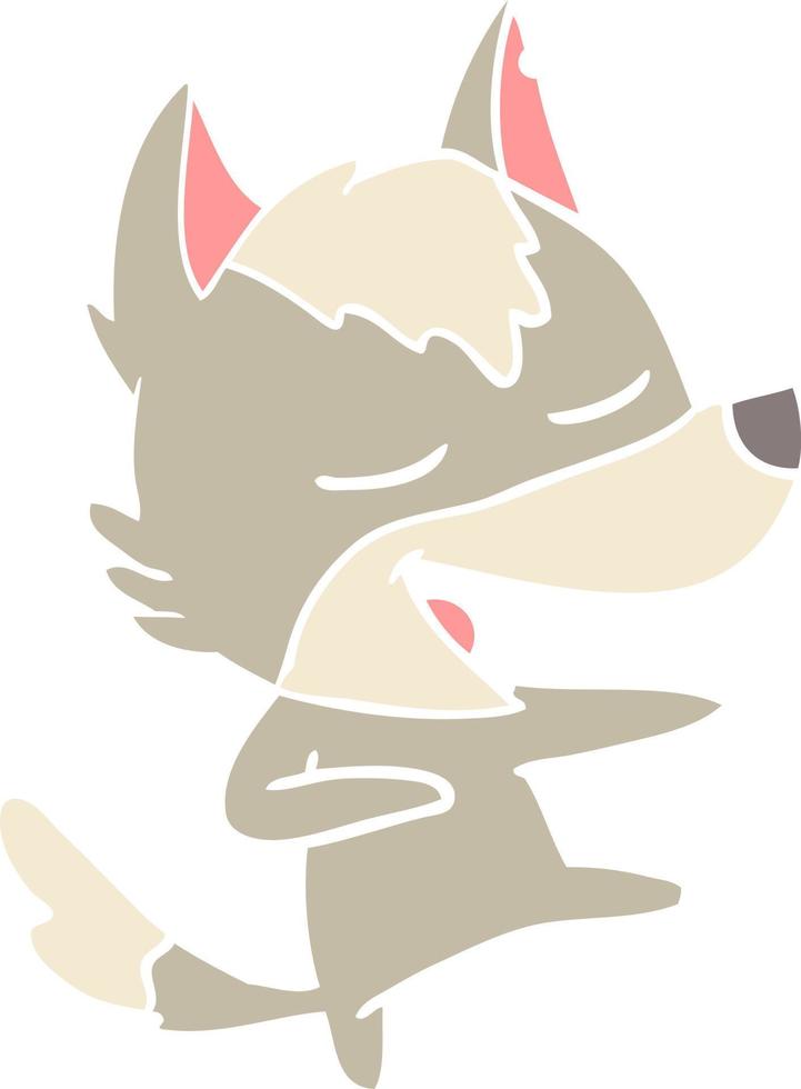 lobo de dibujos animados de estilo de color plano riendo vector