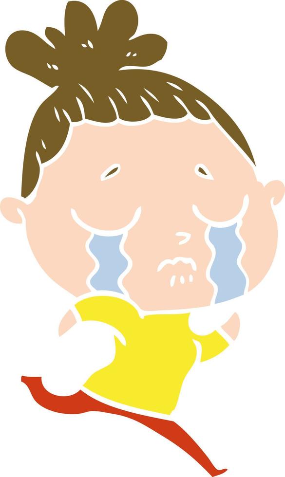 flat color style cartoon crying woman running away vector