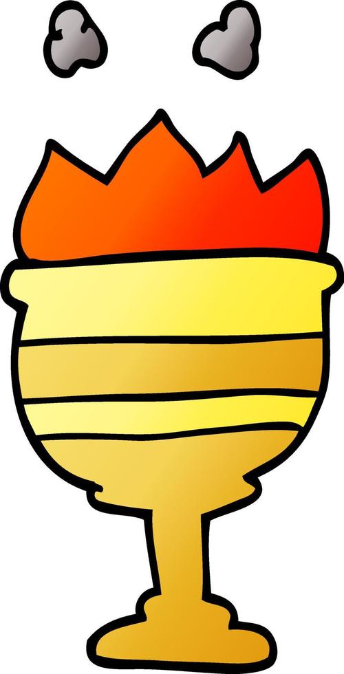 cartoon doodle flaming golden cup vector