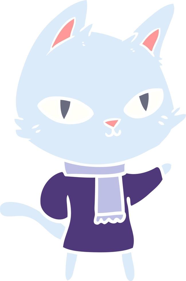 flat color style cartoon cat staring vector