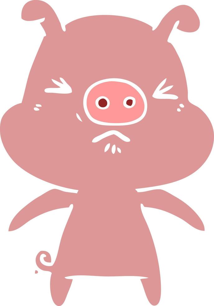 flat color style cartoon angry pig vector
