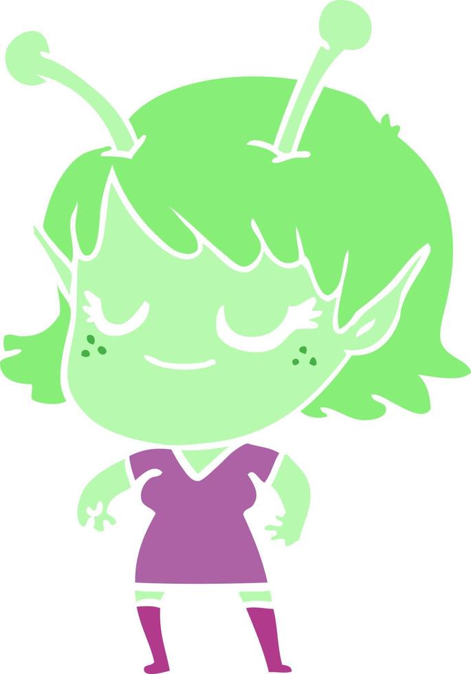 smiling alien girl flat color style cartoon vector