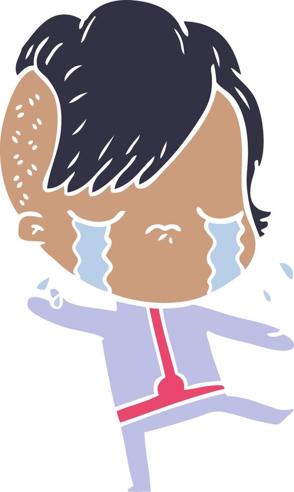 flat color style cartoon crying girl wearing space clothes vector