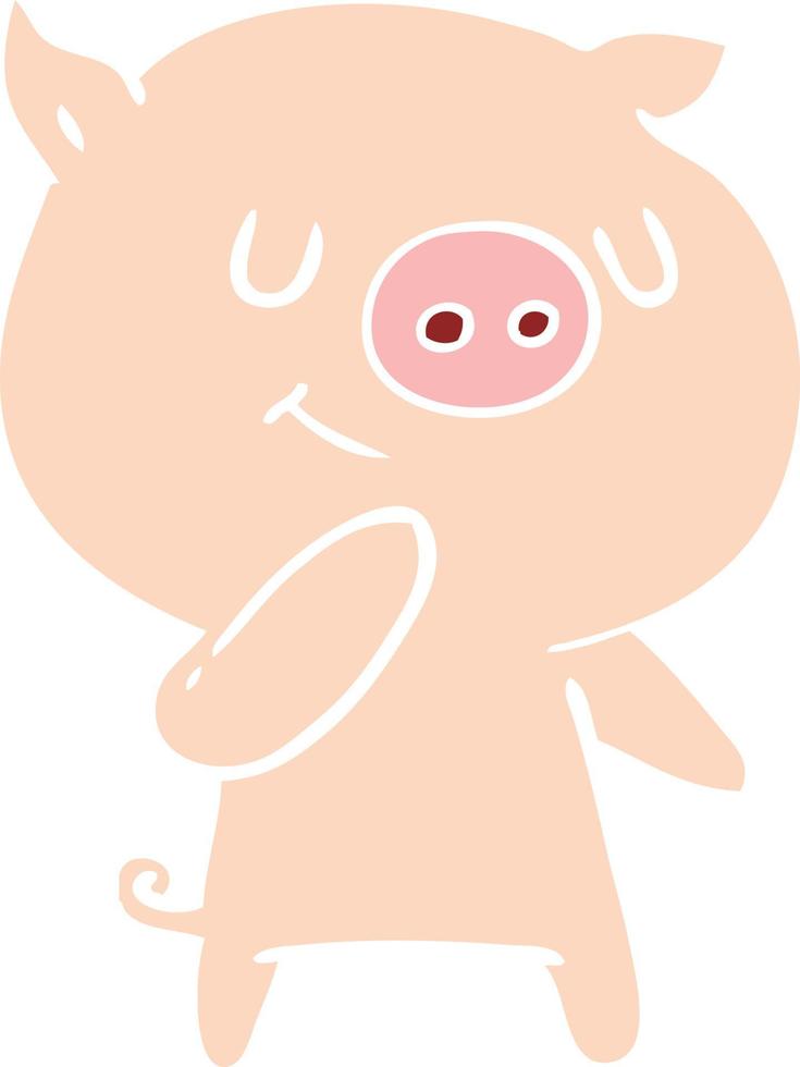 cerdo de dibujos animados de estilo de color plano feliz vector