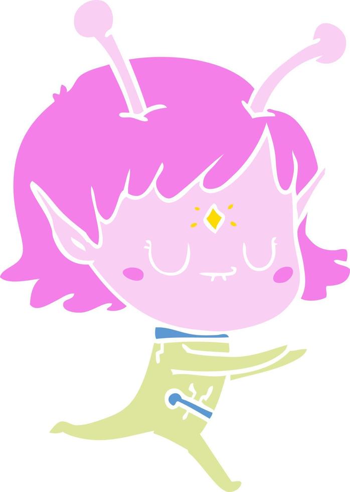 flat color style cartoon alien girl vector