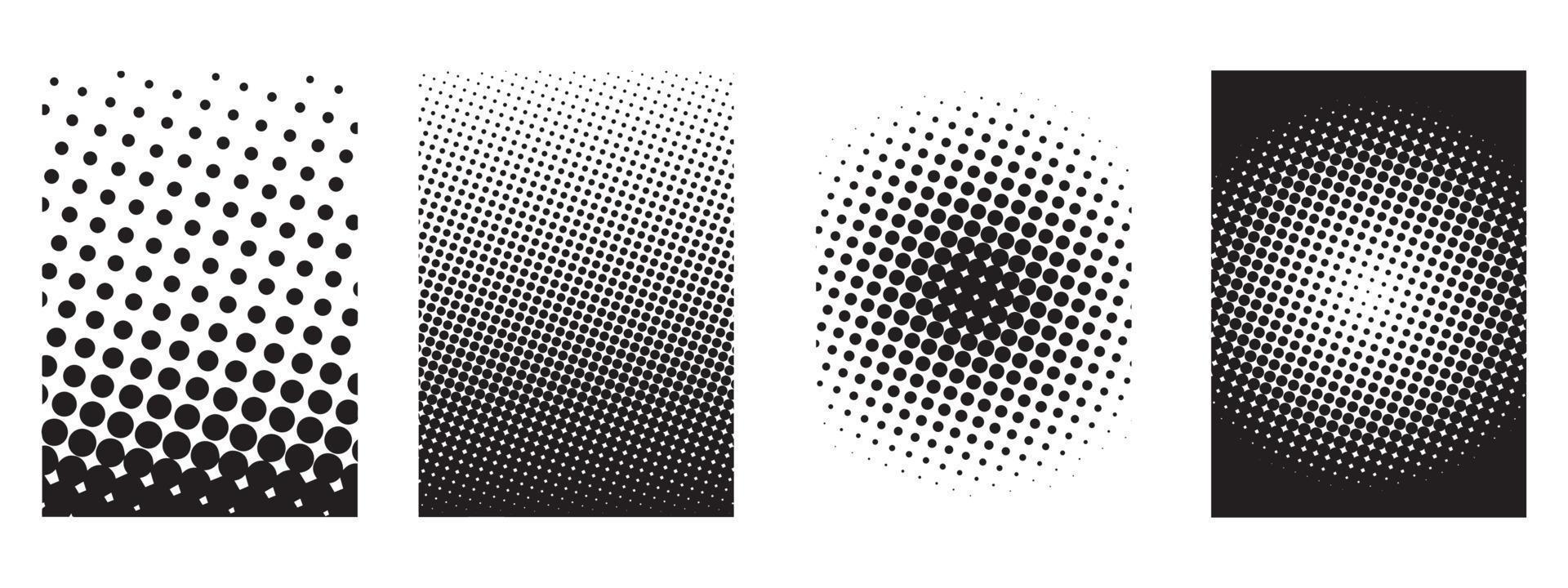 Set of halftone black and white. Pattern texture. Monochrome polka dot. Vector illustration.