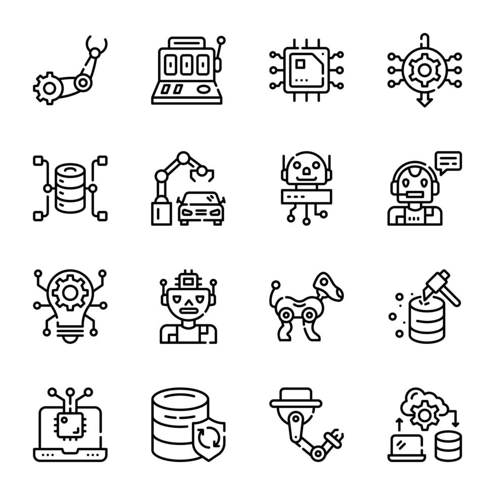 Set of AI Automation Outline Icons vector