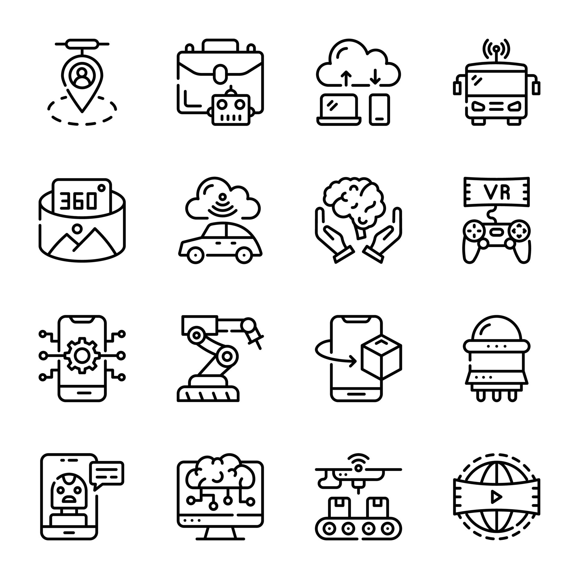 Robot Technology and Artificial Intelligence Outline Icons 12192450