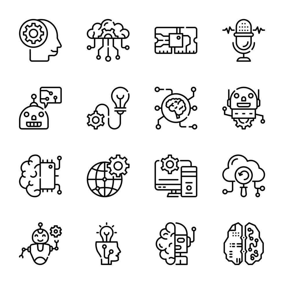 Set of AI Technology Outline Icons vector