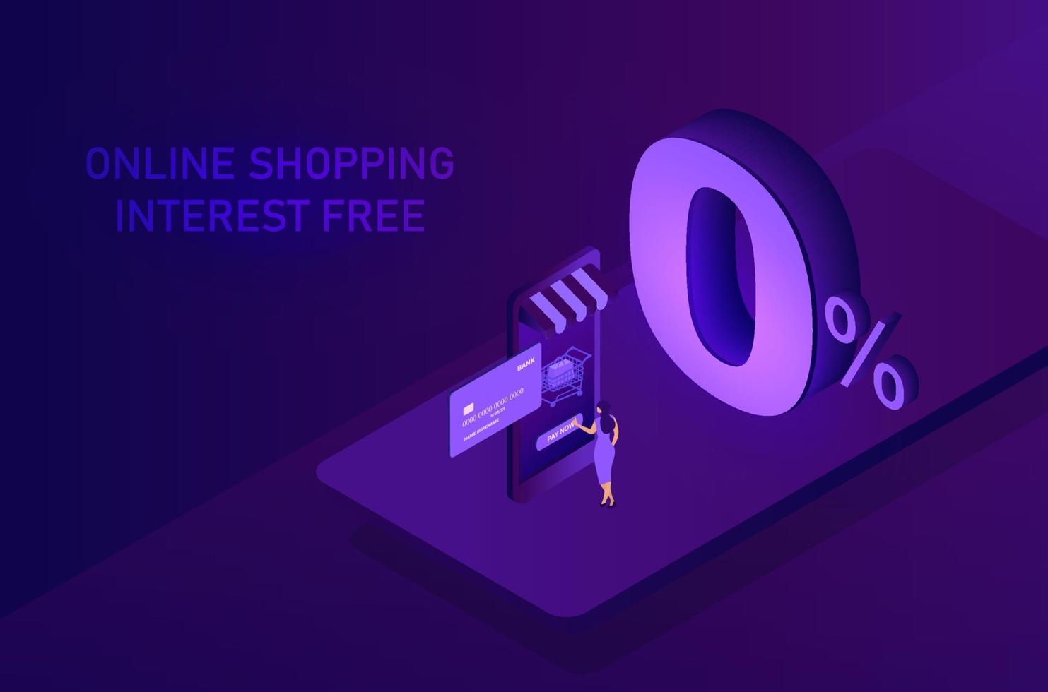 Zero interest free online shopping, zero interest free installation payment on credit card vector illustration