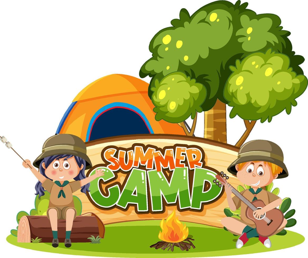 Camping kids in cartoon style vector