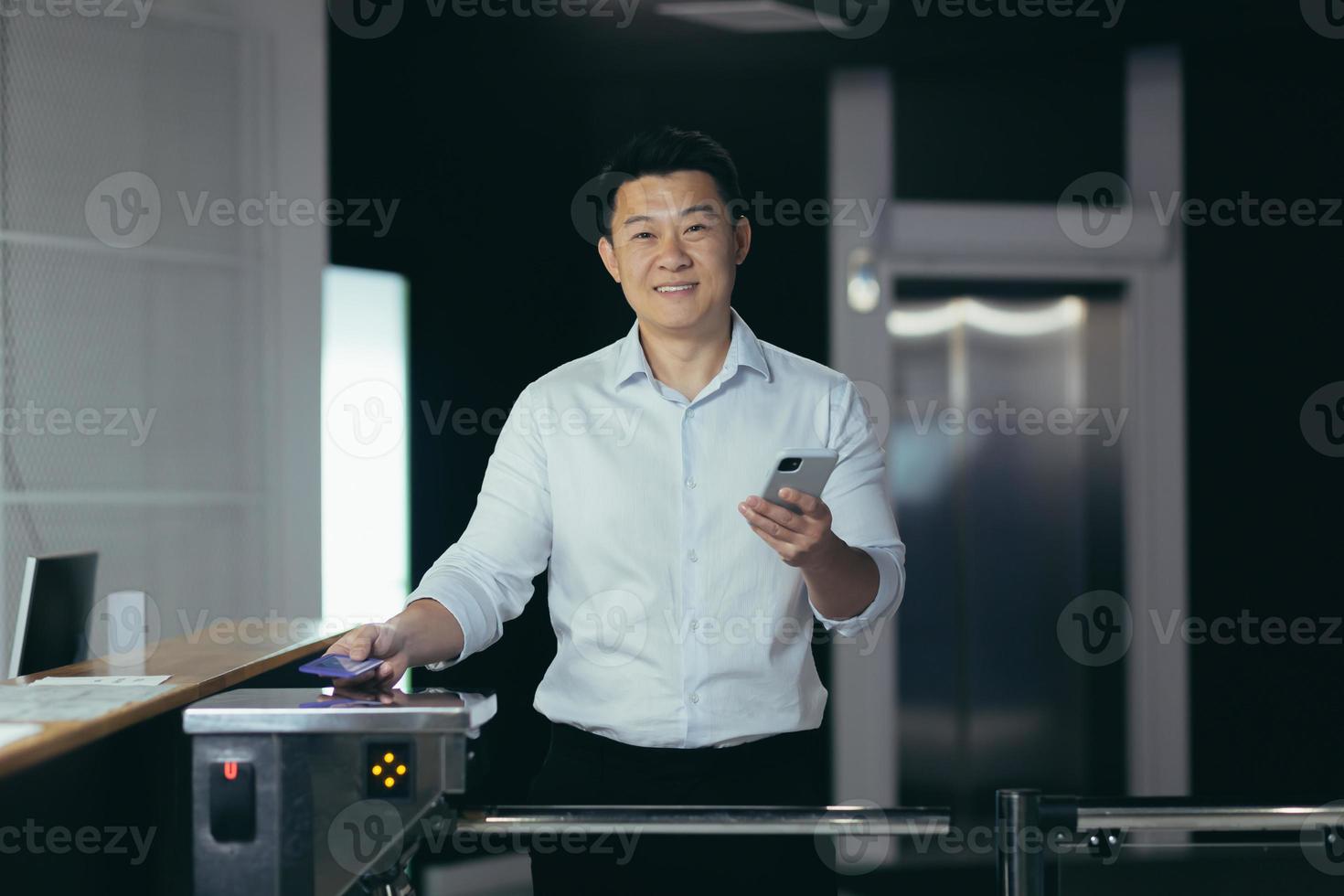 Portrait of an Asian businessman worker, man comes to work for the first time photo
