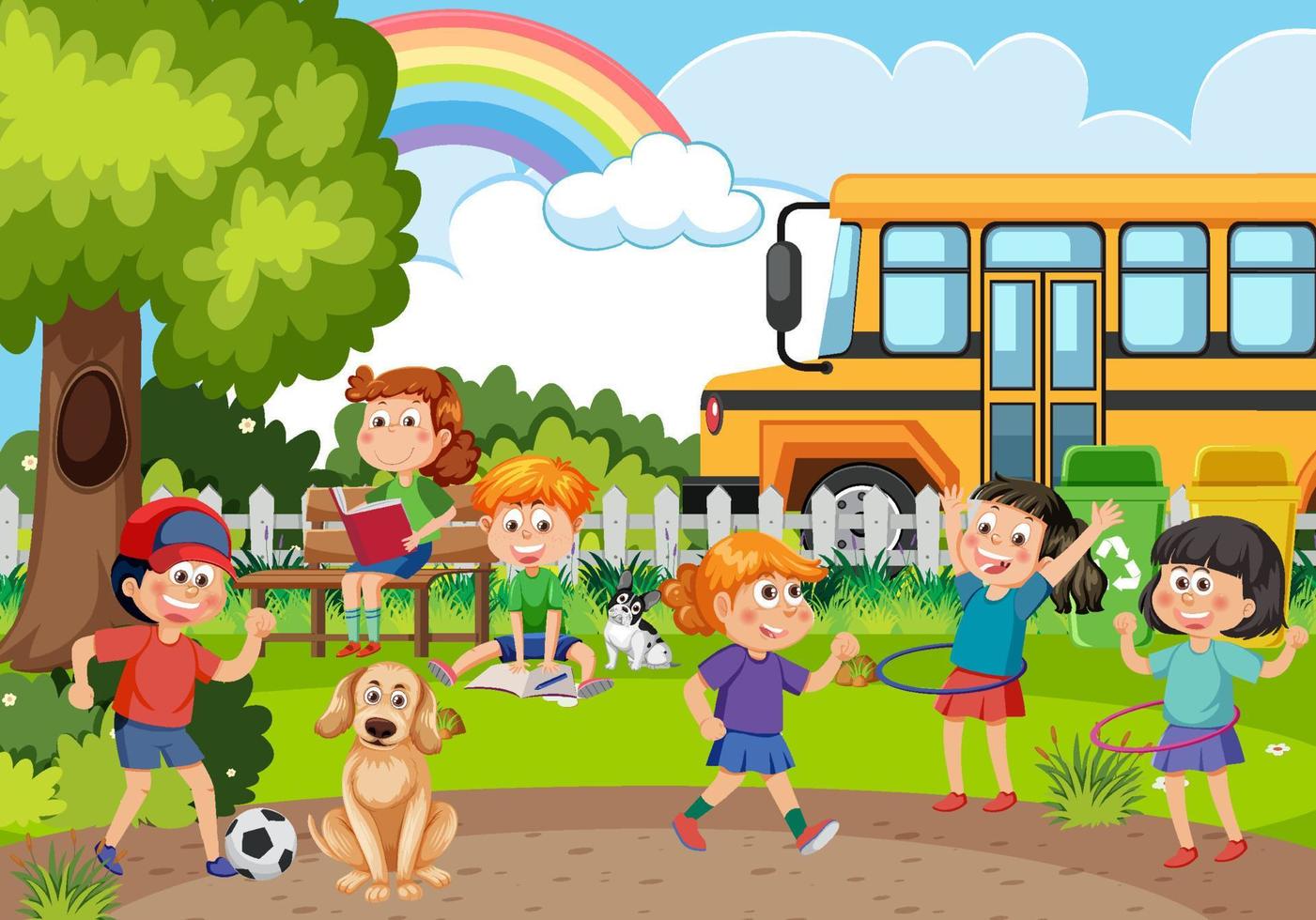 Happy children at school playground vector