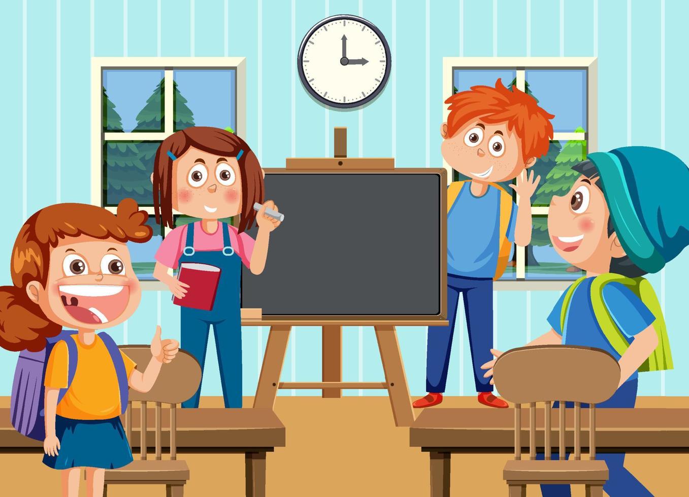 escena del aula con niños estudiantes vector