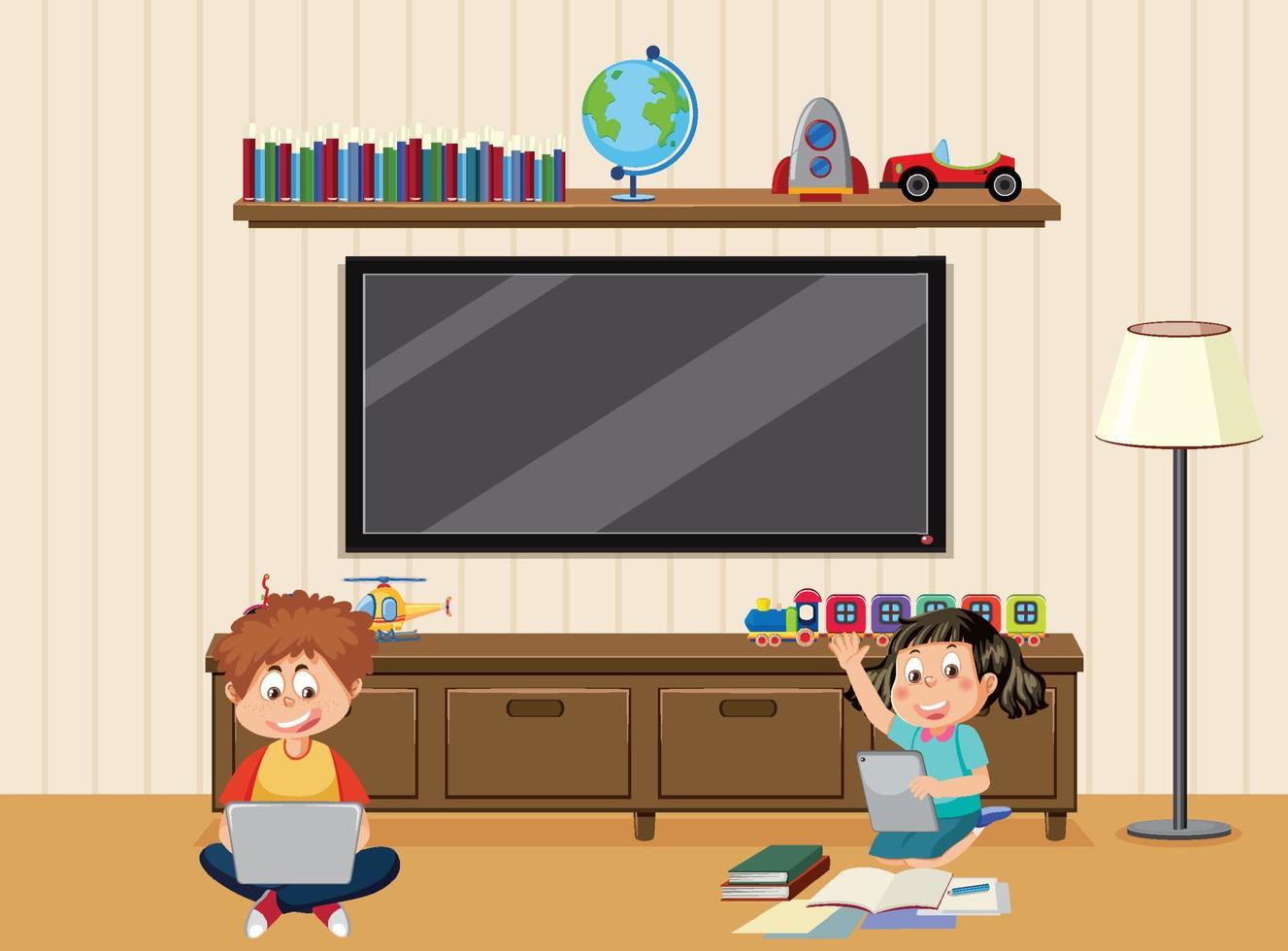 Kids learning online at home vector