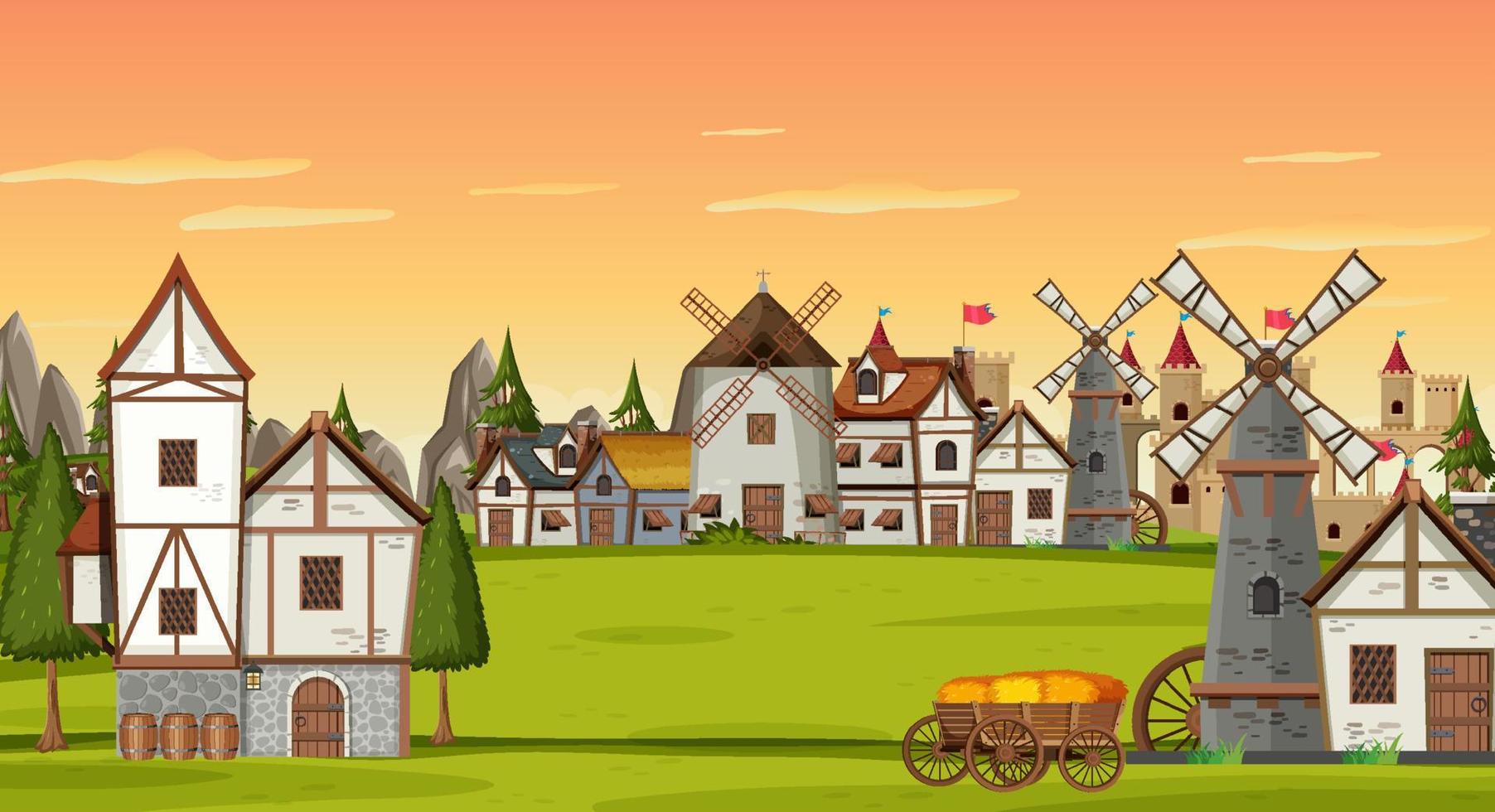 Ancient medieval village background vector