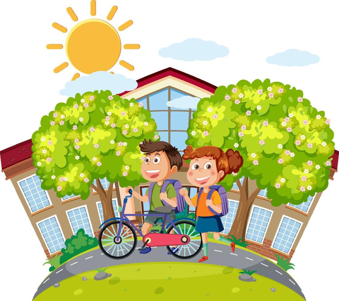 Two kids go to school vector