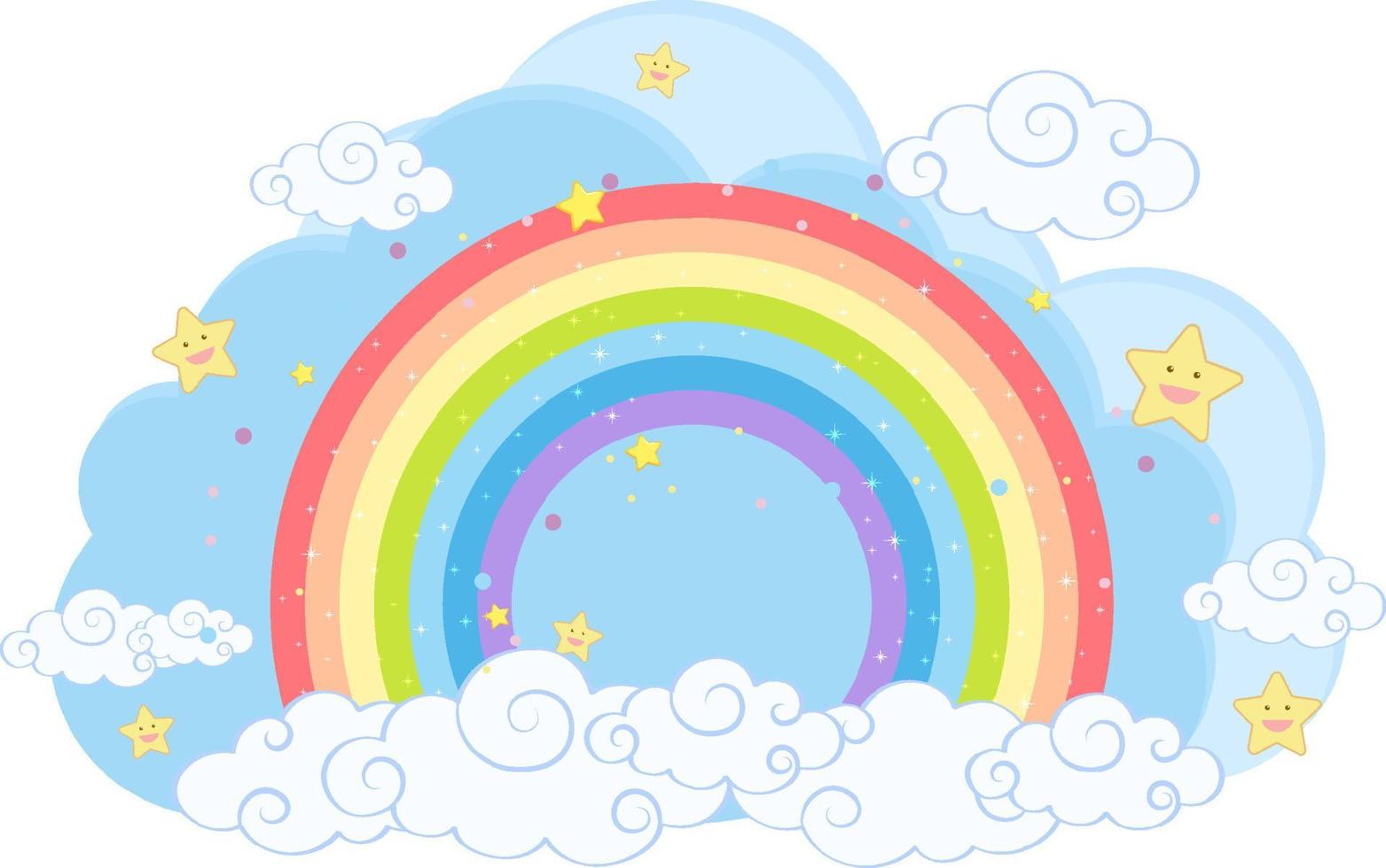 Pastel rainbow with clouds isolated vector