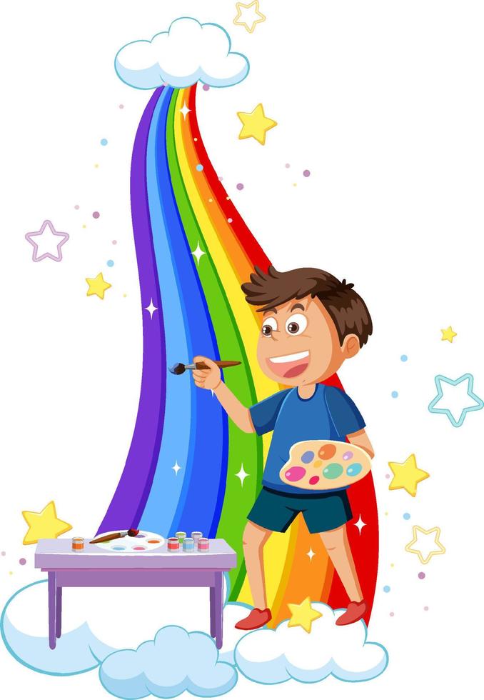 Happy kids on rainbow vector