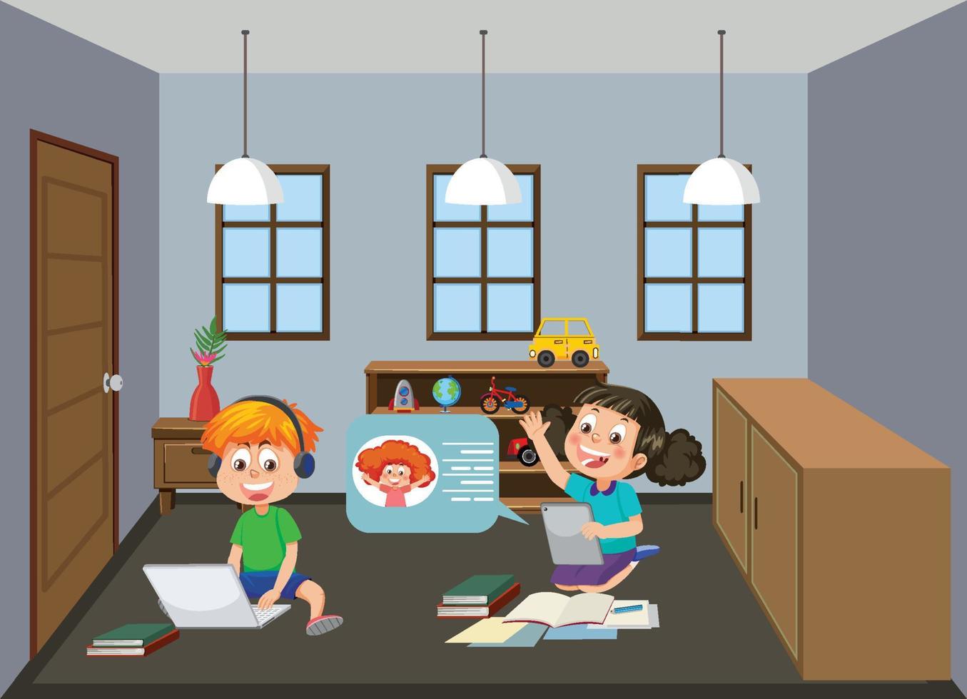 Kids learning online at home vector