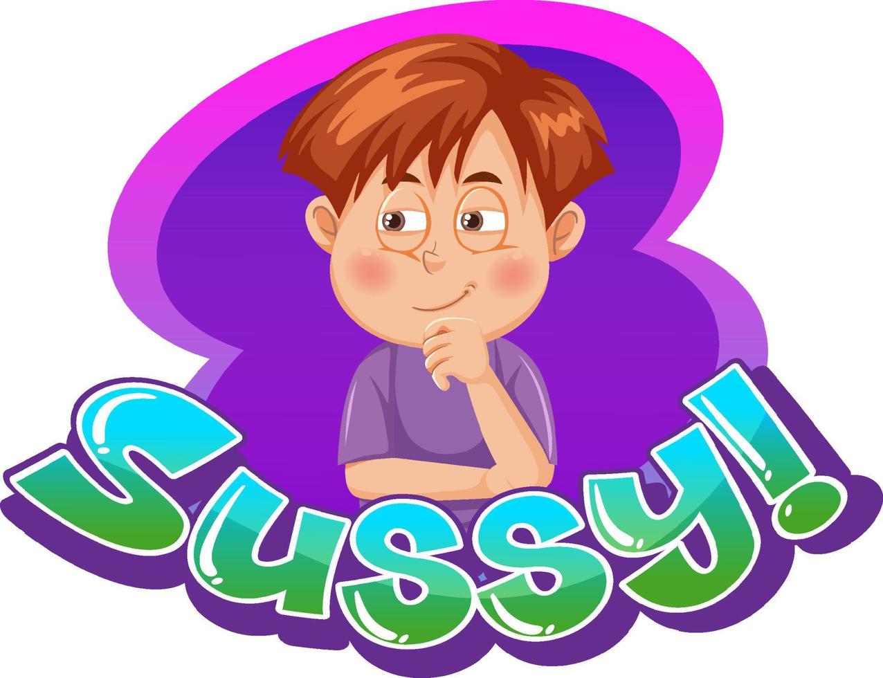 Sussy text word banner comic style with cartoon character expression vector