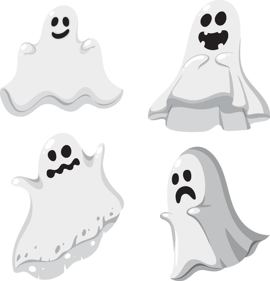 conjunto de fantasmas de halloween sobre fondo blanco vector