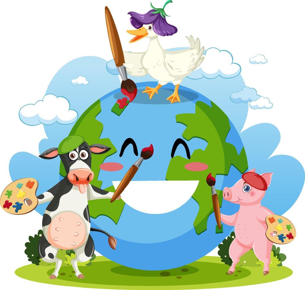 Smile earth globe with cartoon character vector