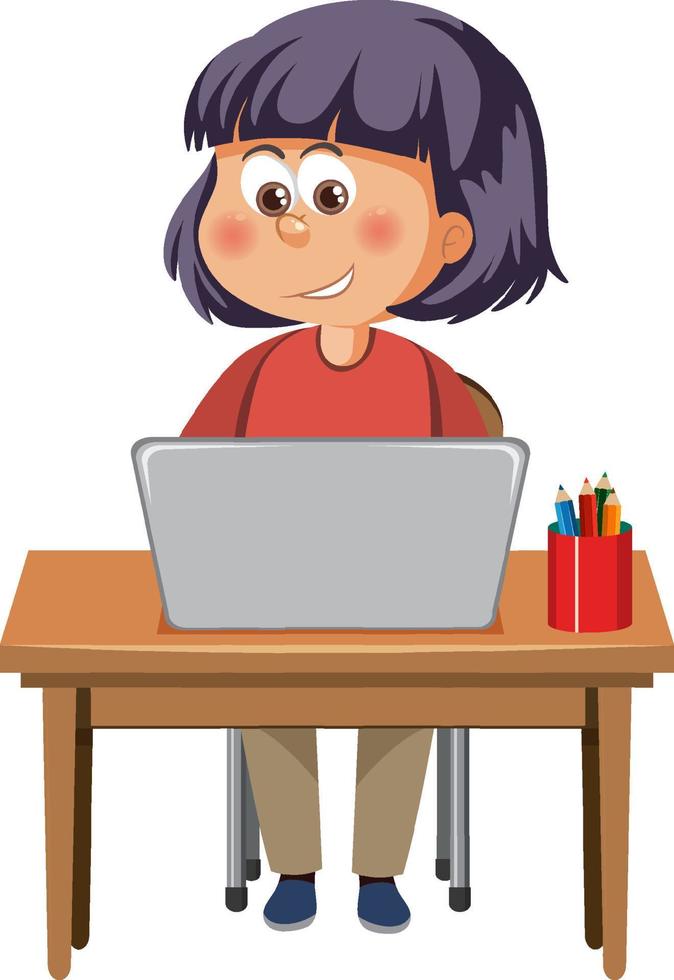 A girl working on laptop vector