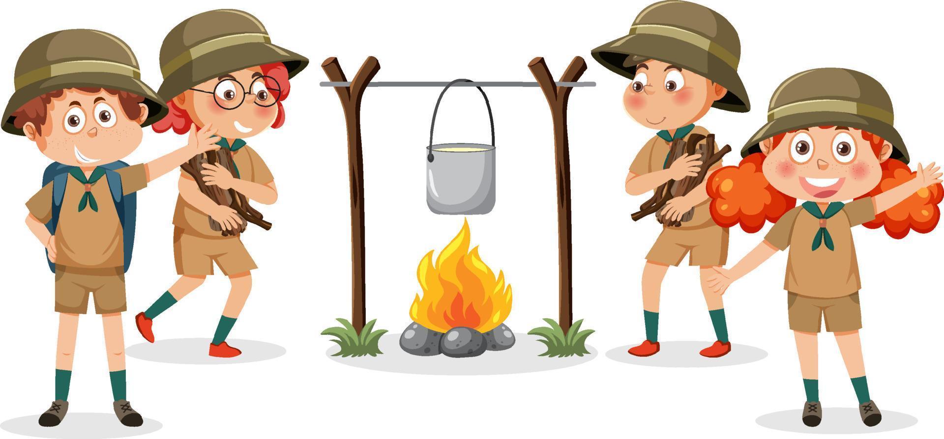 Camping kids in cartoon style vector