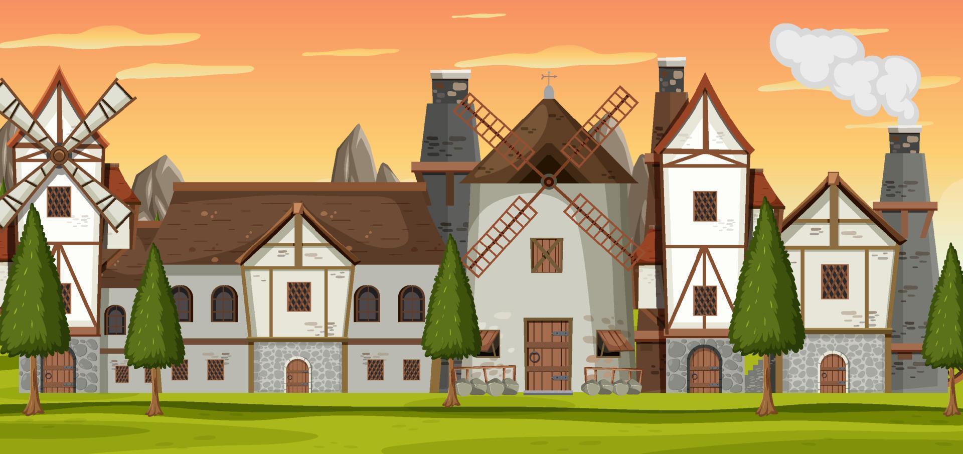 Ancient medieval village background vector