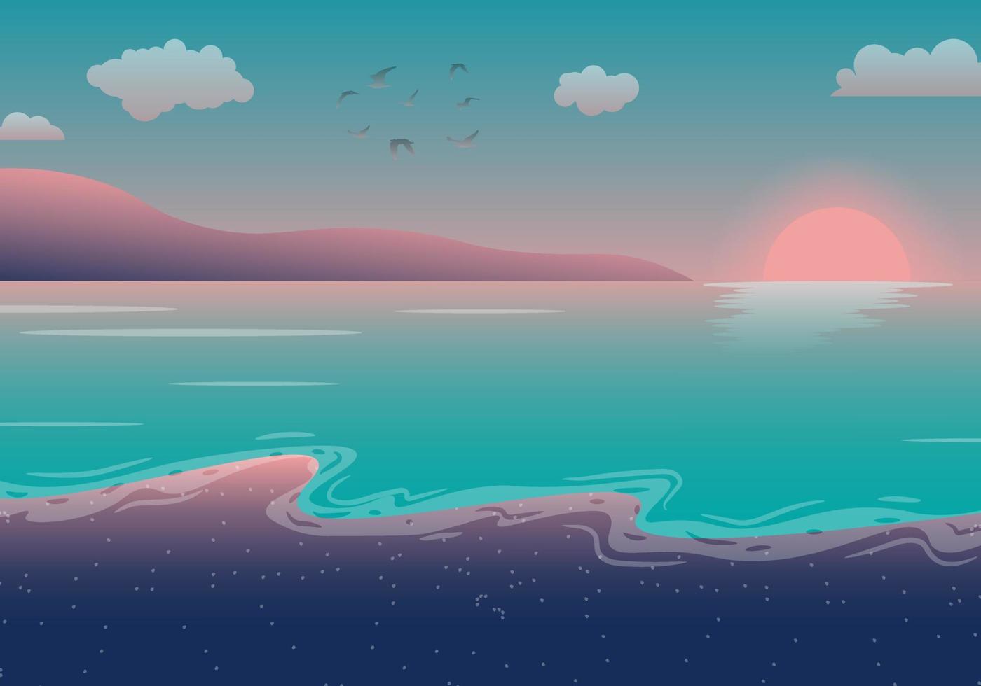 Gradient summer background with sunset on the beach. vector