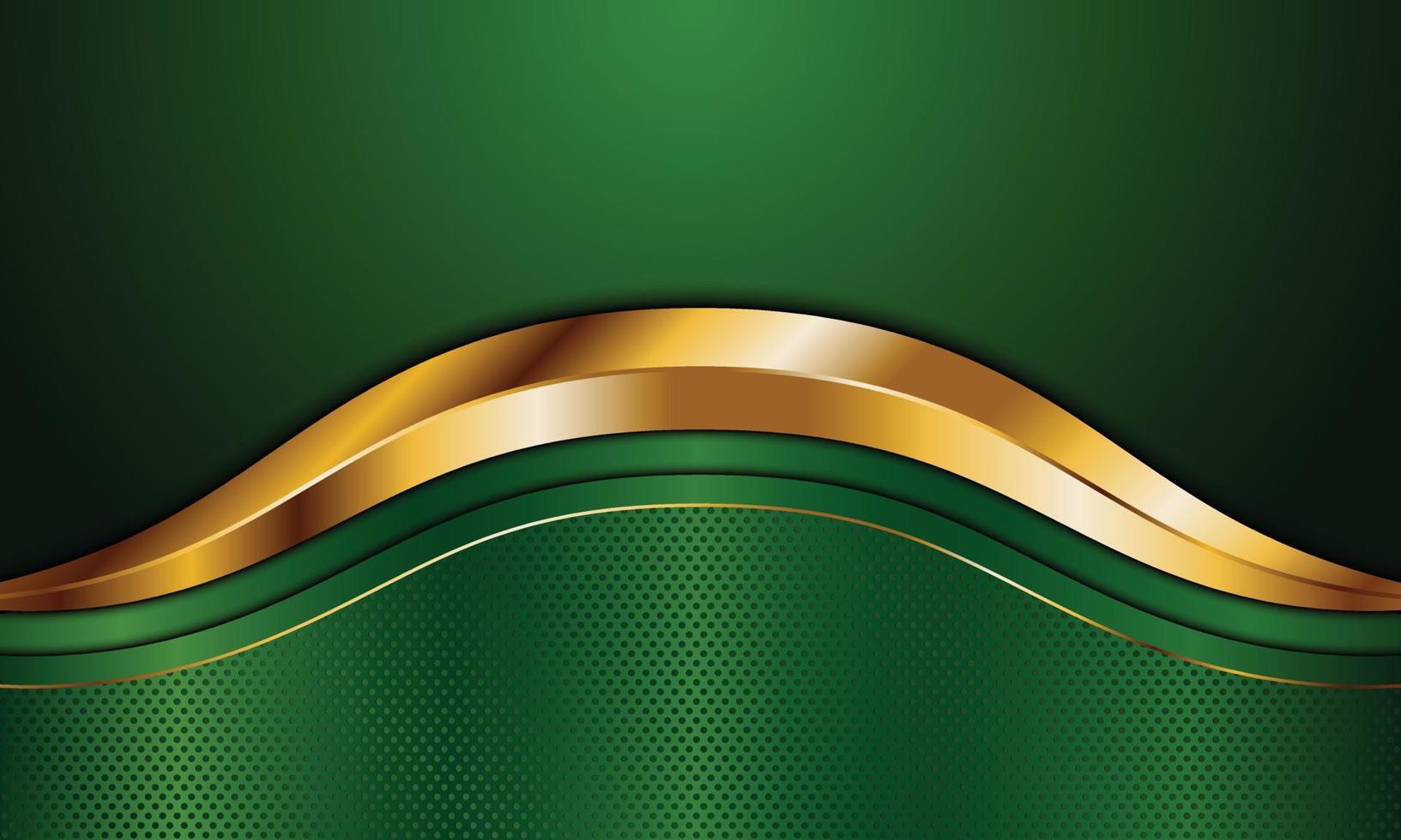 Green metallic and golden stripes wave with line background. vector