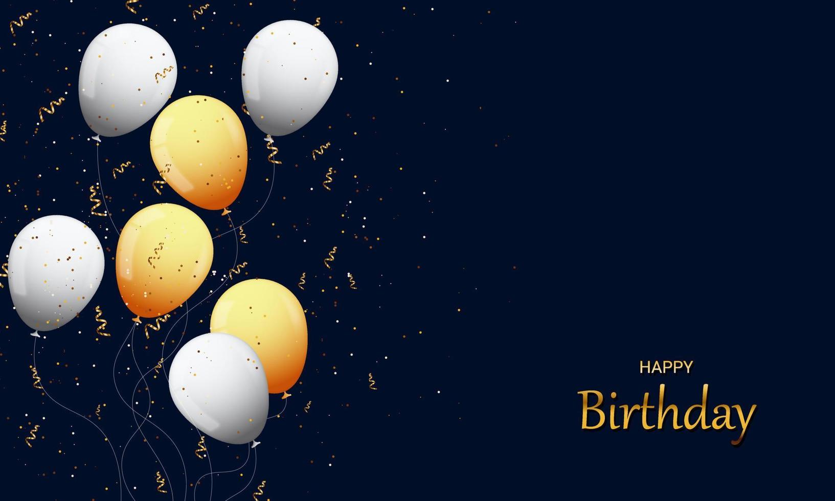 Happy birthday banner background with white and gold balloon gold  glitter. vector