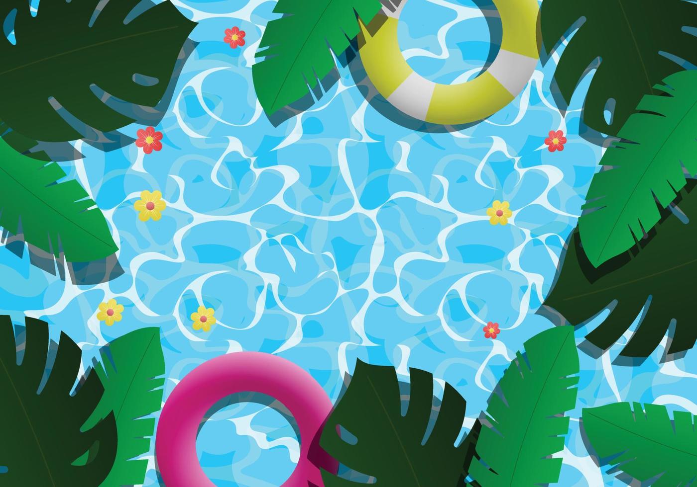 fondo degradado de verano con piscina y hojas. ilustración vectorial vector