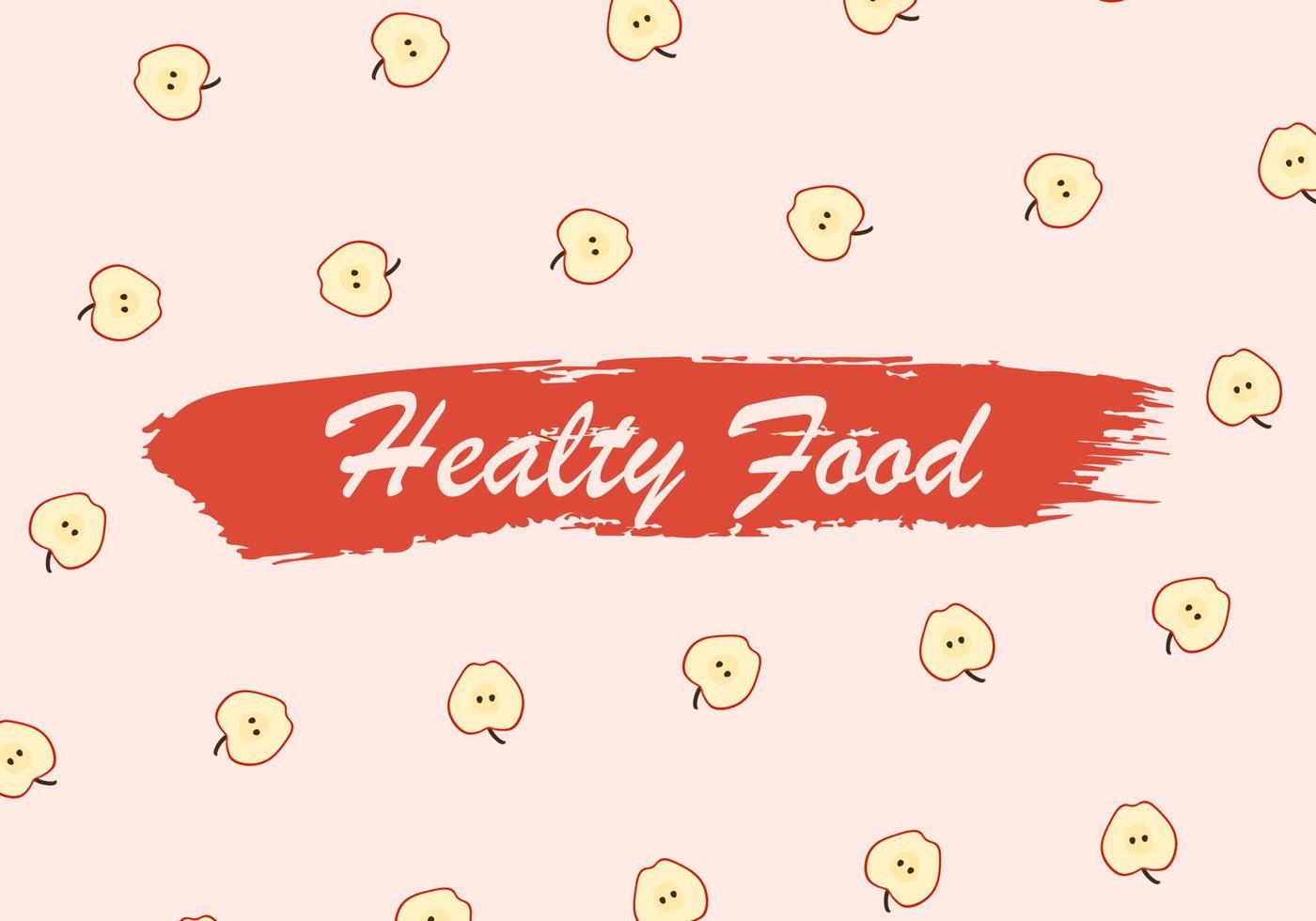 Healthy food typography background with apple slices pattern. Vector illustration.